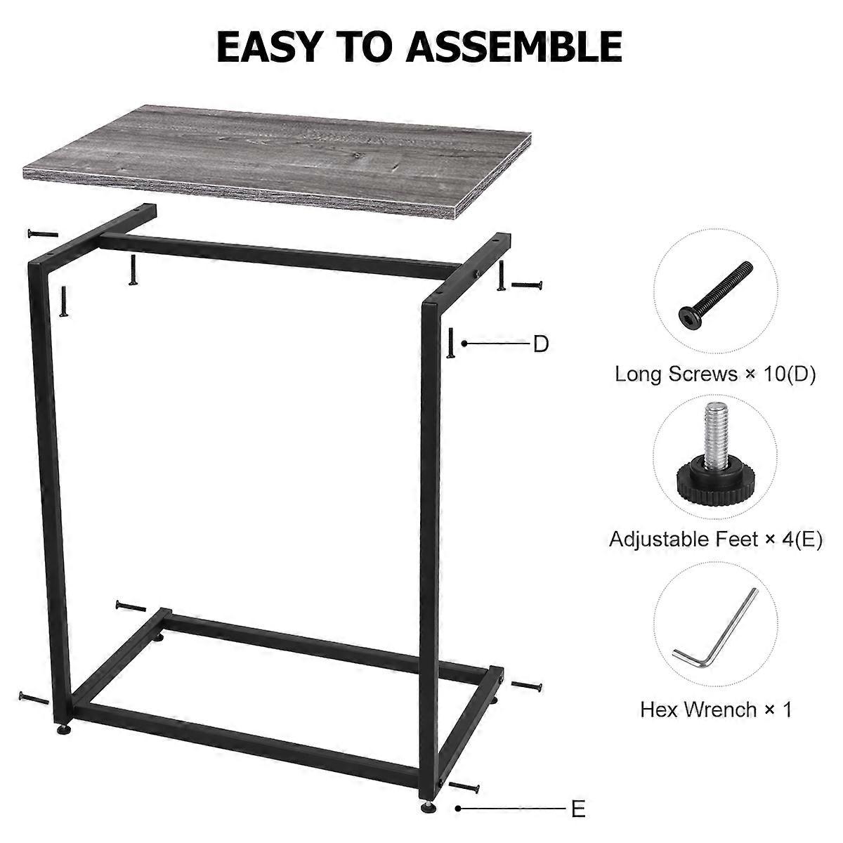 Sturdy Steel Construction Bedside Table for Adults in Office Dark Grey with Wood Surface 1 Set