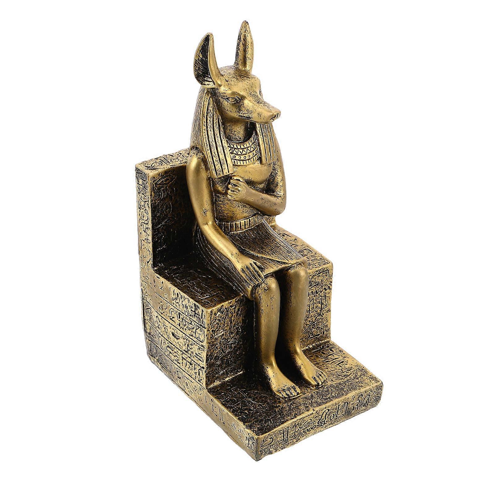 Golden Resin Dog Statue Decor for Office with 3Pcs Ancient Egyptian Style