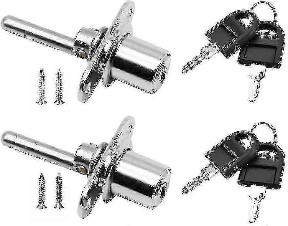 2 Pieces Drawer Lock With Key For Furniture Plunger Lock For Cabinet Showcase Filing Cabinets, Diameter 16mm, Length 61mm (silver)