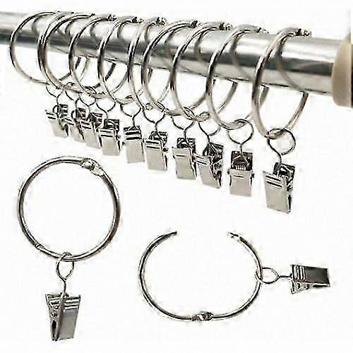 Durable Silver Rings with Clips for Curtains, 40 Pack, 50mm Inner Diameter, Rustproof Hooks for Quick Setup