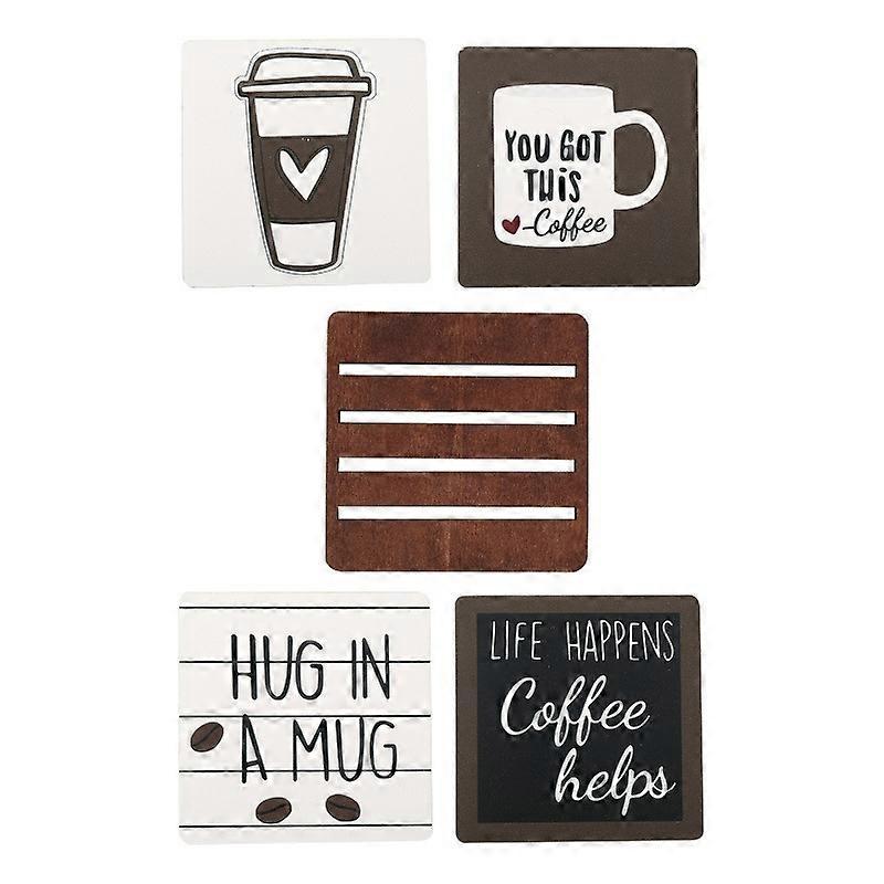 Simple coffee theme wooden coasters creative coffee pattern square coasters desktop insulation pad 4 pack