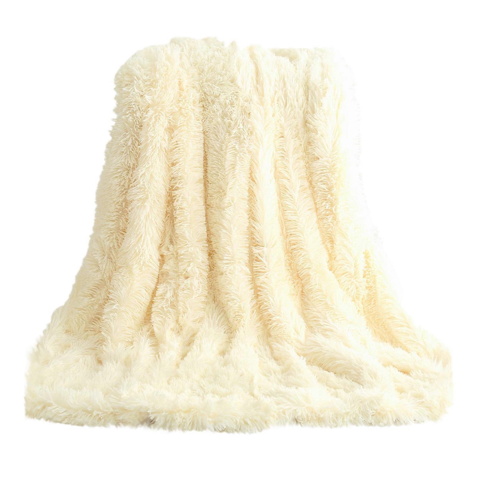 Soft Warm Plaid Fleece Blanket Dual Sided Plush for Couch Sofa Bed, Double-Layer Velvet Conditioning Blanket, Beige