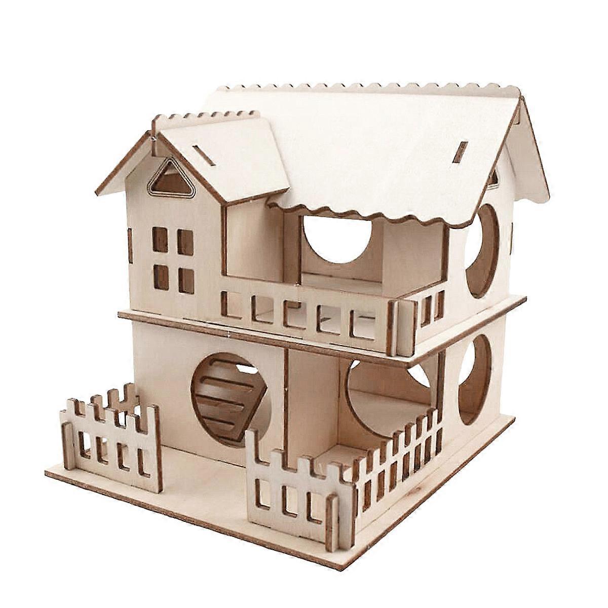 Wooden Hamster House Practical Double Layer Hamster Villa with Ladder Board