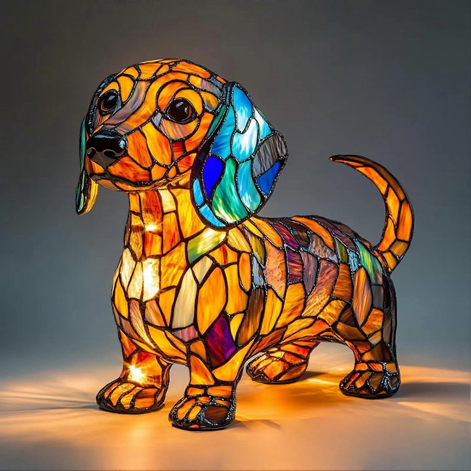CorgiLamp Dachshund French Bulldog Lamp Dog Series Art Night Light Stained Resin Cat Tabletop LED Night Light Warm Glow