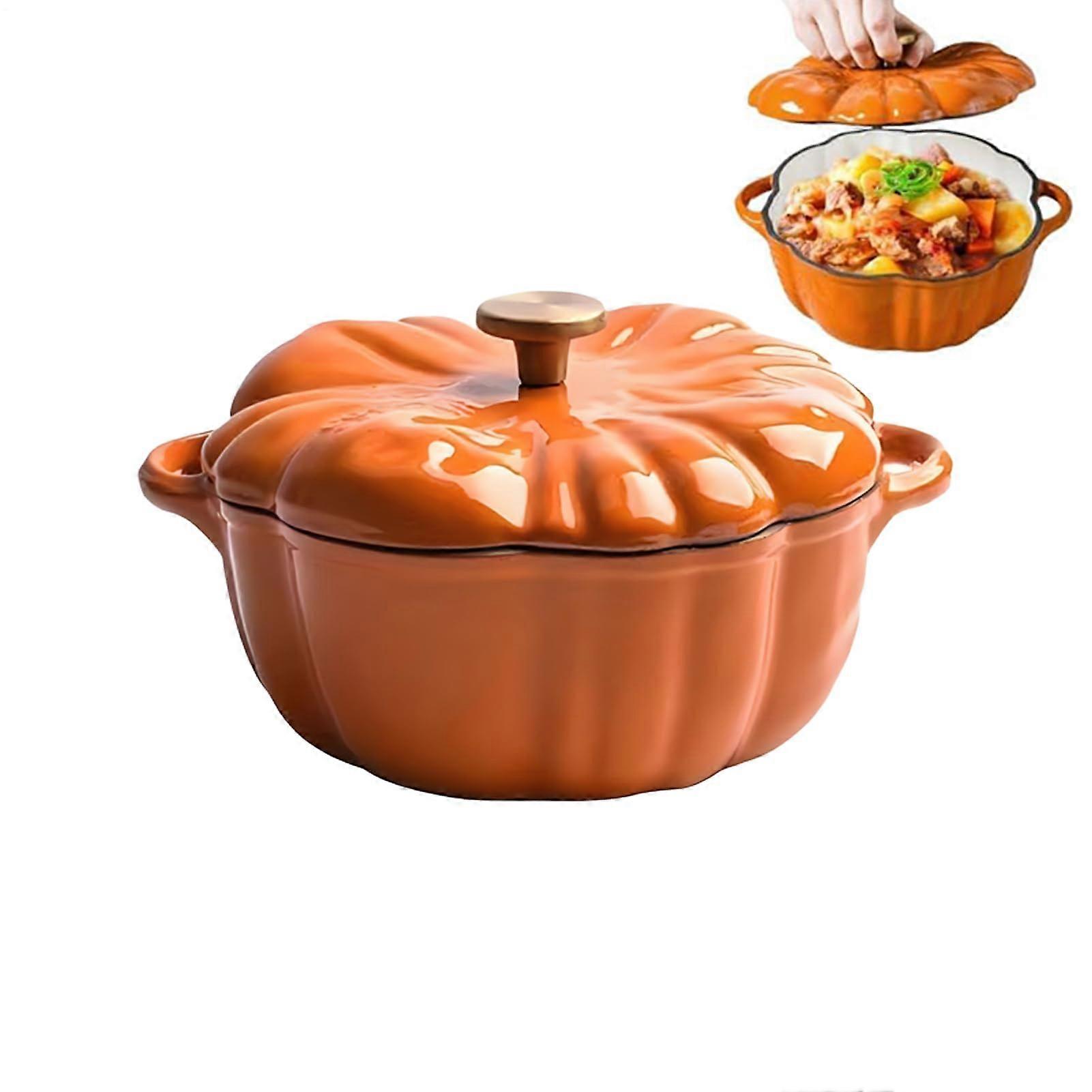 Pumpkin Simmer Pot 6.29Inch Enameled Cast Iron Dutch Oven With Lid And Handle Nonstick For Sauteing