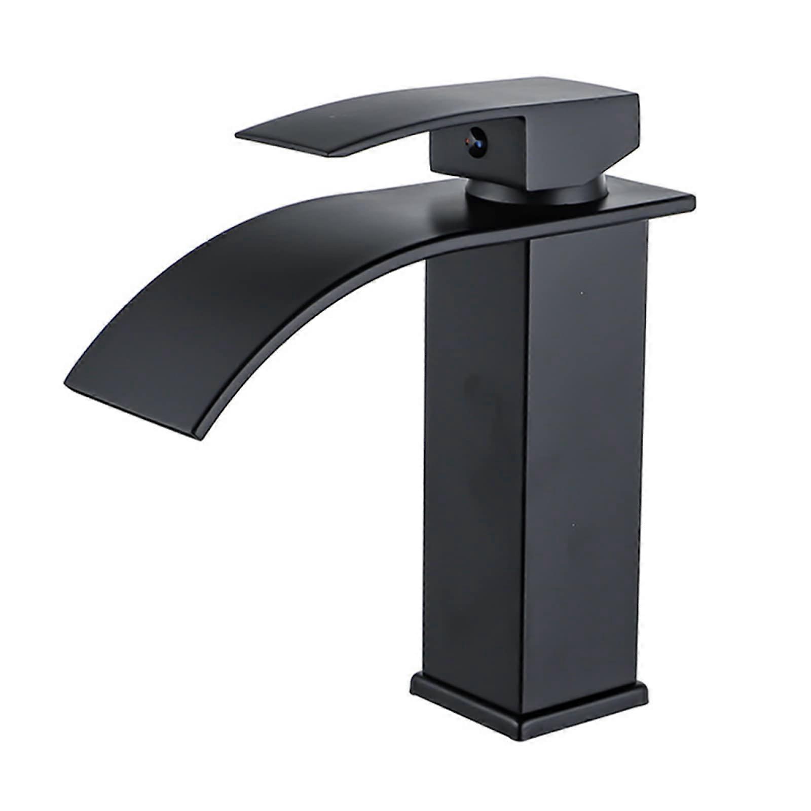 Waterfall Faucet Black Stainless Steel Lavatory SingleHandle SingleHole Basin Mixer Short Commemoration Day