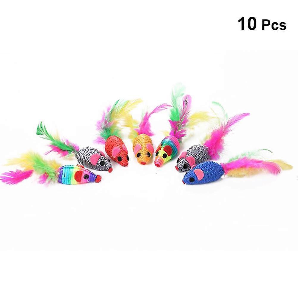 Cat Colorful Tail Mouse for Pet Fun 10Pcs Tails Random Color