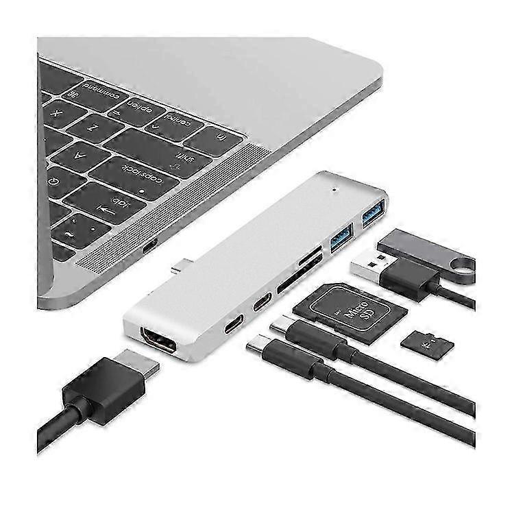 Dual USB-C Hub Type-C to Thunderbolt 3 + Type-C + 4K HDMI + USB 3.0 x 2 + SD + MicroSD Card Reader Adapter 2025