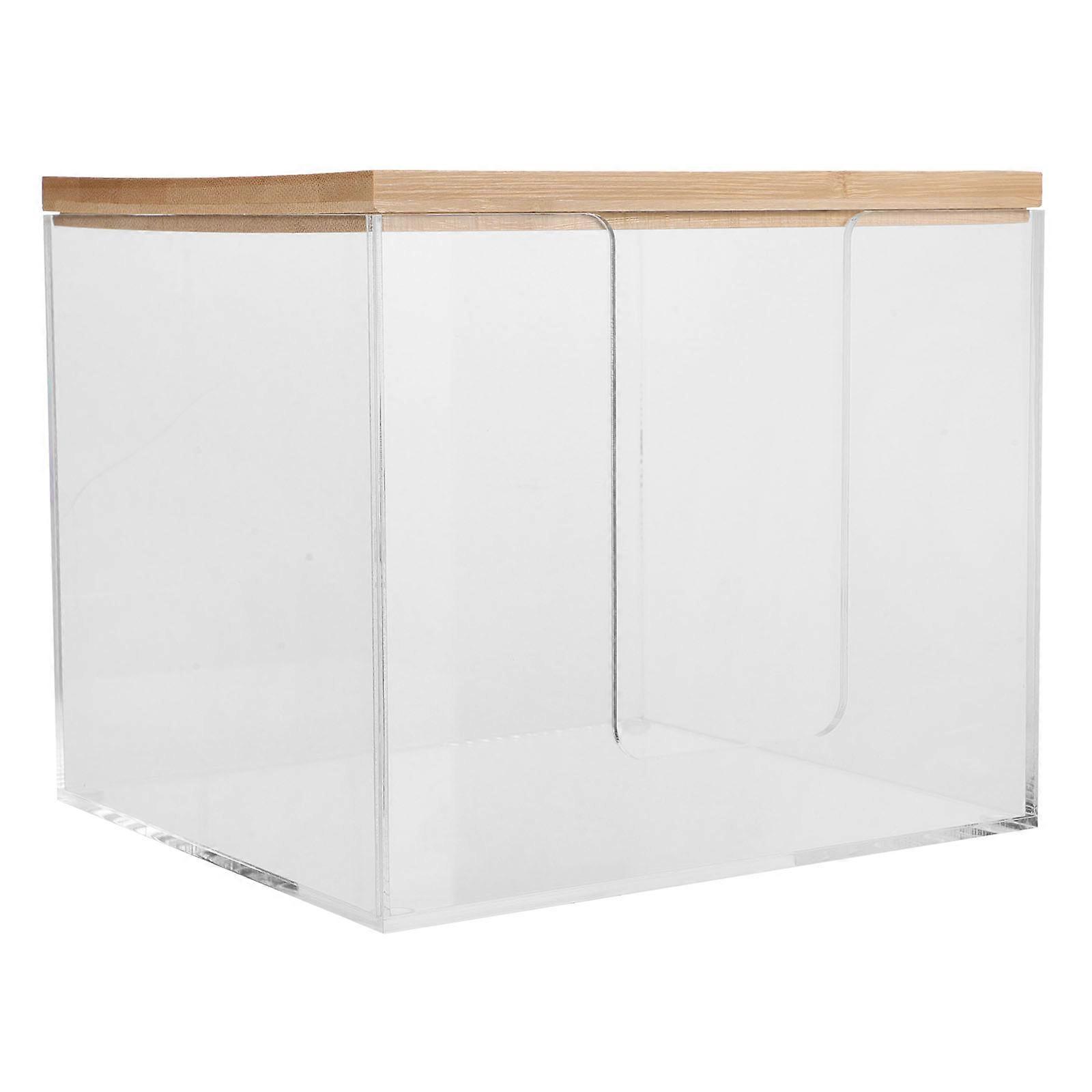Acrylic Tissue Holder for Bathroom with Wood Lid 2Pcs Transparent Rectangular Box