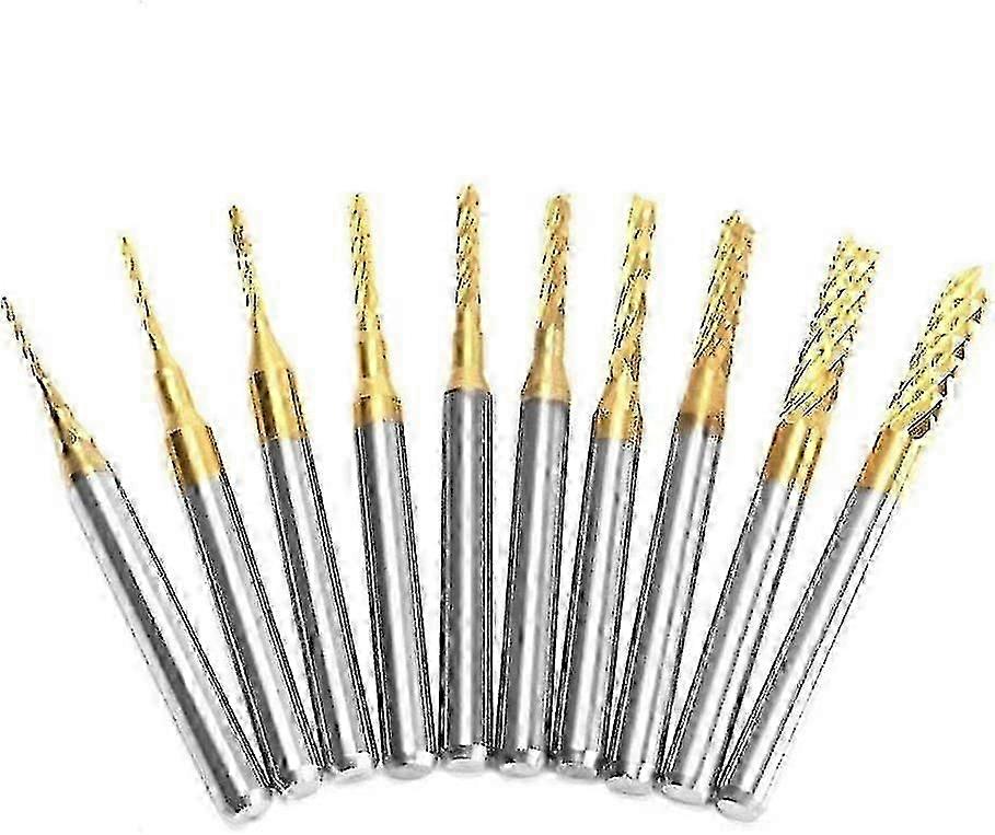10pcs Pcb Rotating Strawberries Plated Titanium Fine Circuit Bits Bits Bits 1/8 "3mm Bits Forests Tail For Cnc Rotating Engraving 0.8mm-3.175mm