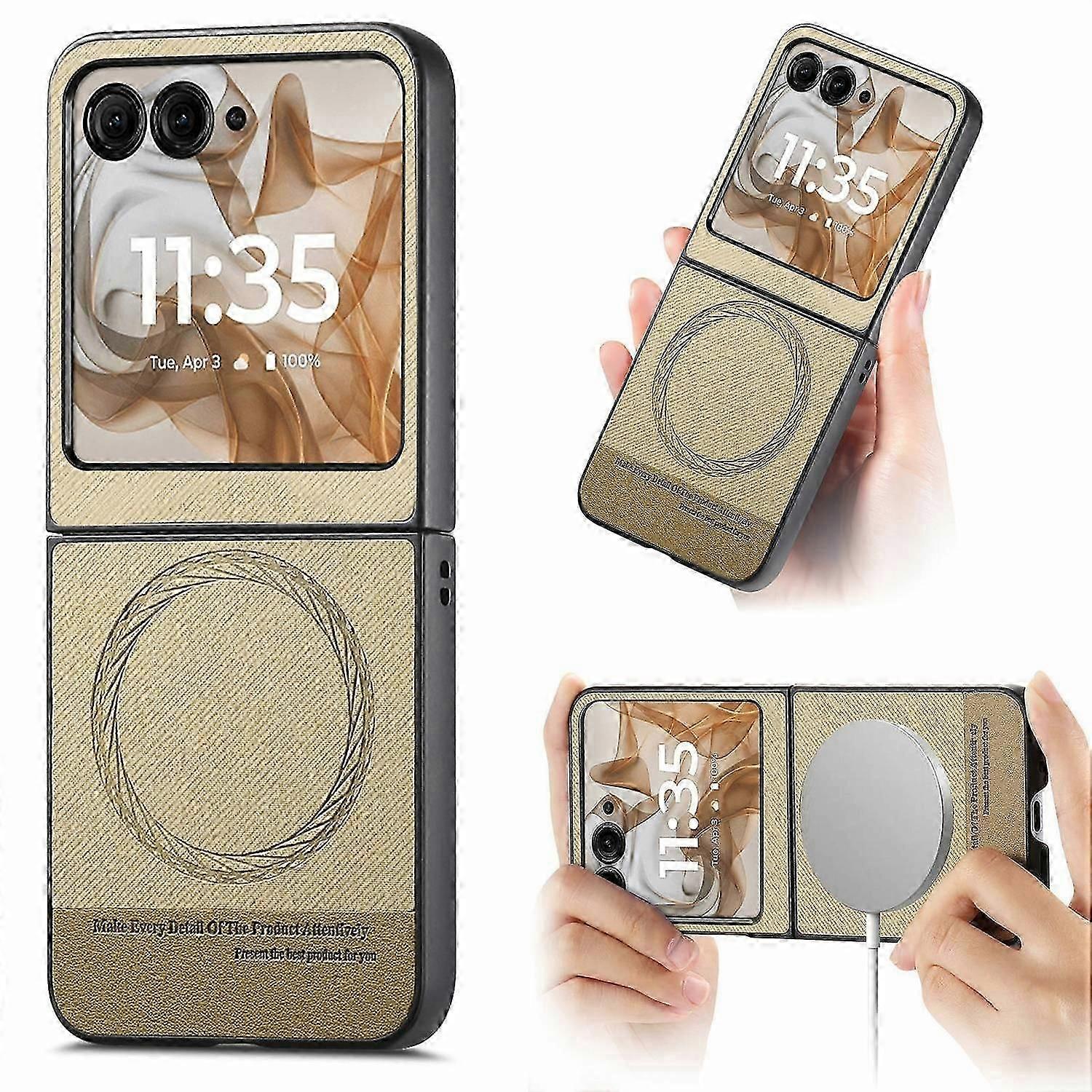 For Motorola Razr 50 5G Case Compatible with MagSafe Denim Texture Leather + PC Shockproof Phone Cov