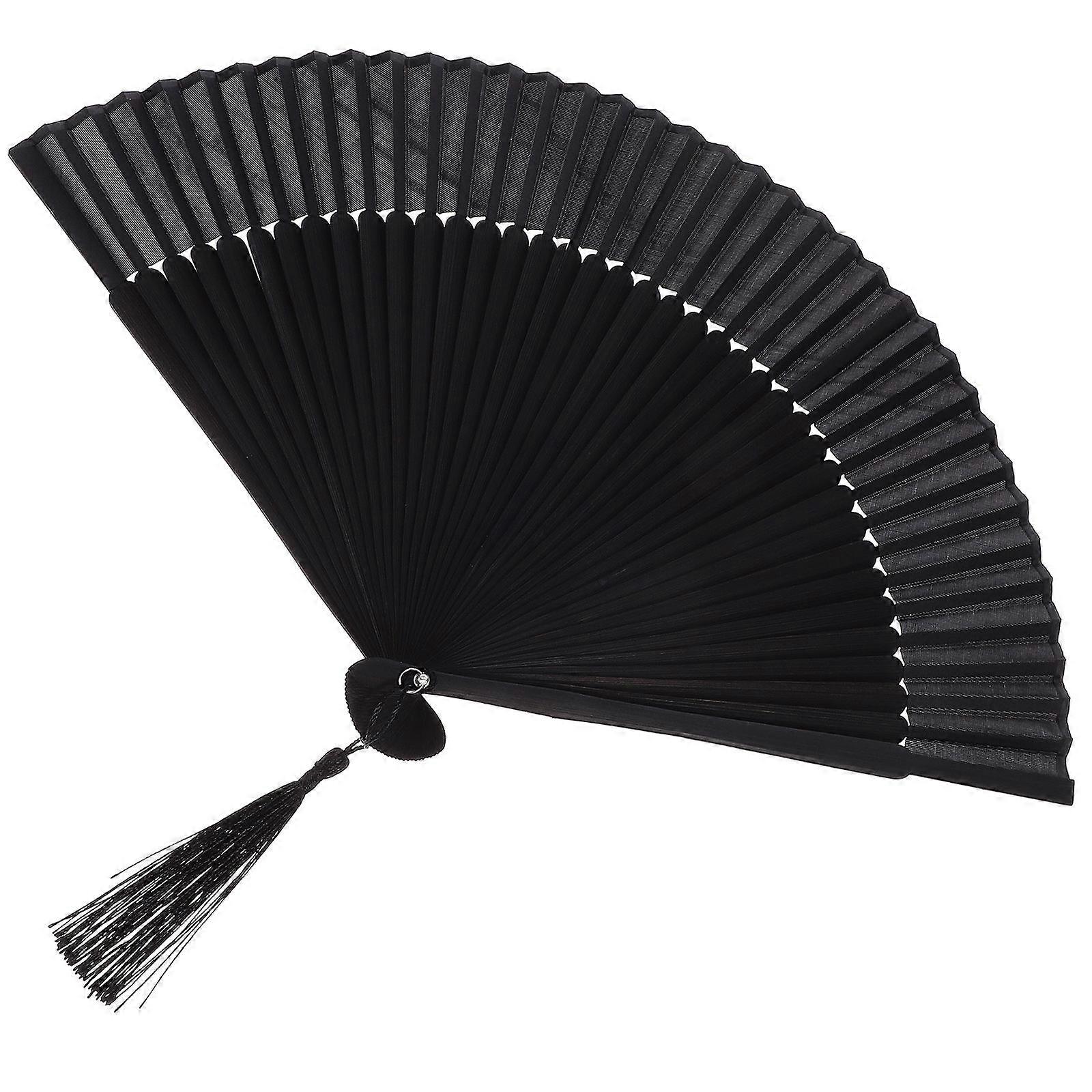 Men Handheld Fan Folding Fan for Decoration Use 2Pcs Black