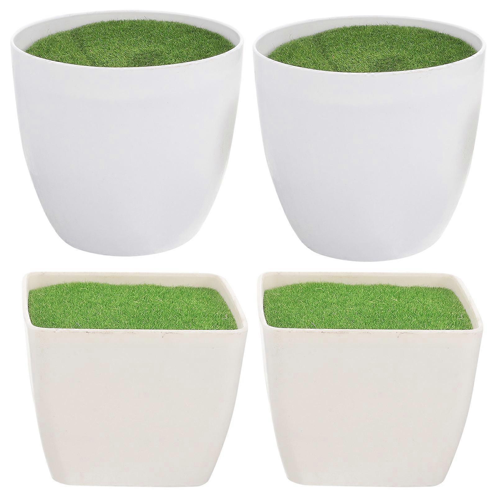 Plastic Fake Flowerpot Tiny Plant Container for Display 4Pcs Miniature Planter