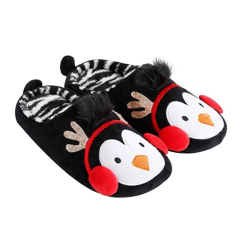 Indoor Use Kids Slippers Warm Flat Heel Red Simple Design 2 Pairs