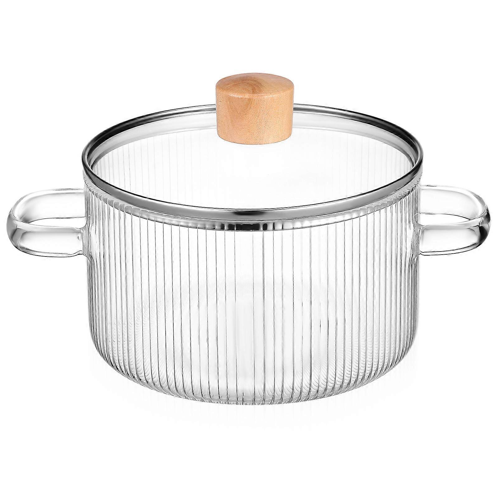 Glass Stewing Pot for Stove Use 1.6L Transparent Pot with Lid