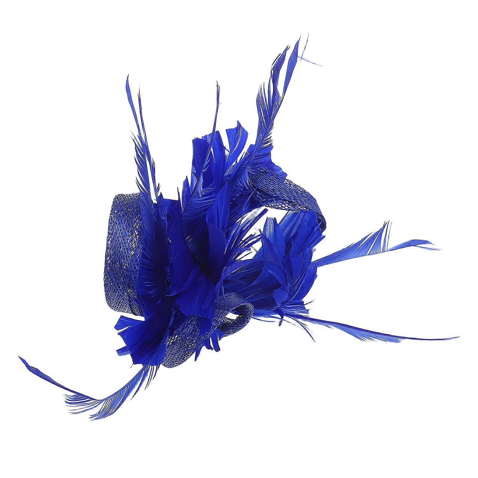 Ozdobna spinka do włosów z niebieskim pióropuszem dla kobiet 1 szt. Elegancka spinka boczna z lnu