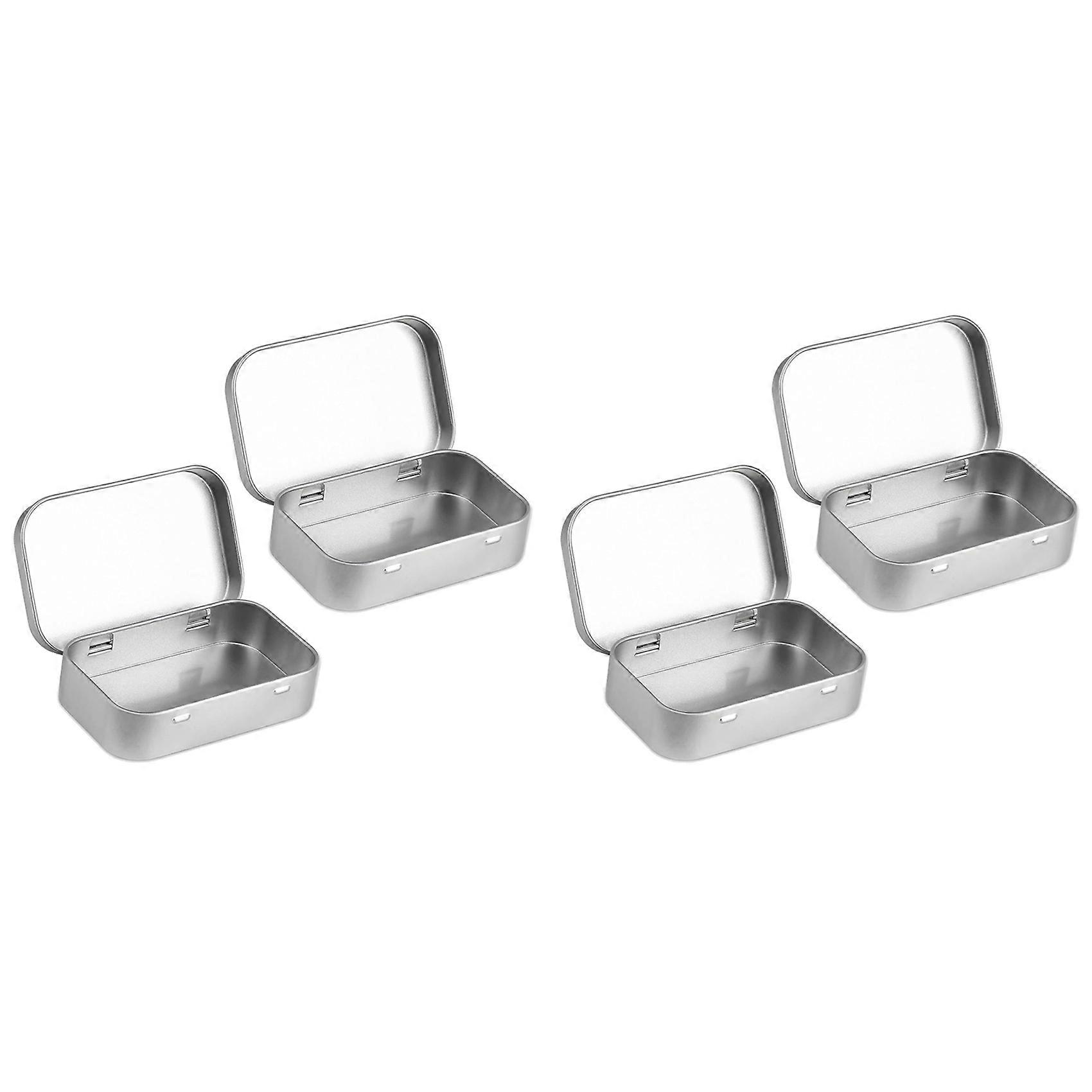 2 PCS Small Storage Box with Lid Rectangular Small Tin Boxes Silver