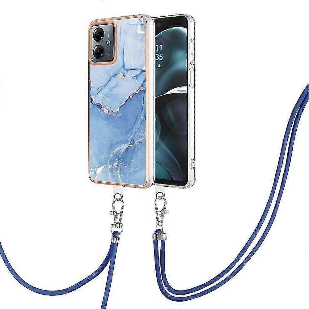 For Motorola Moto G14 Electroplating Marble Dual-side IMD Phone Case with Lanyard