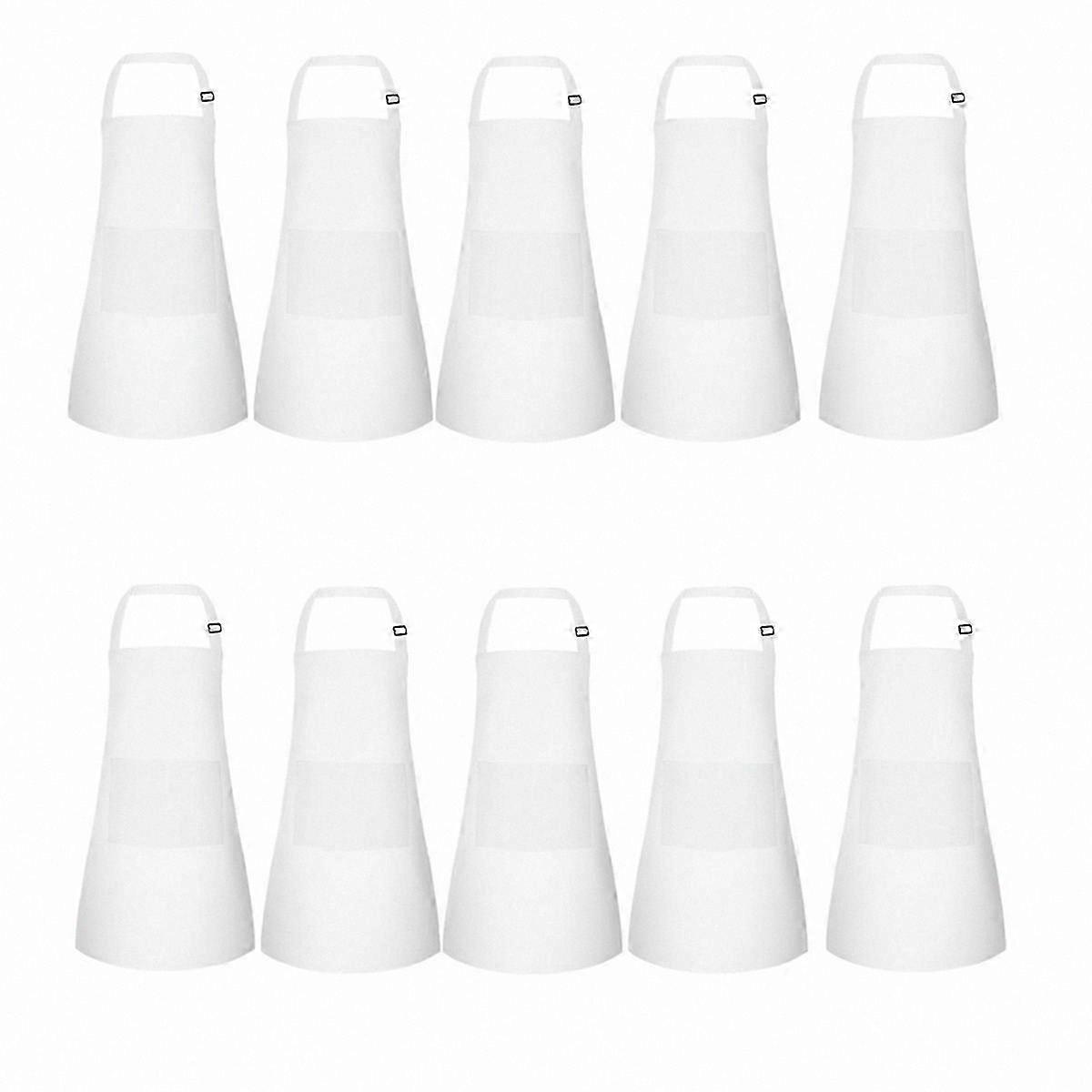 10-Pack Adjustable Children's Aprons with 2 Pockets for Kids, White