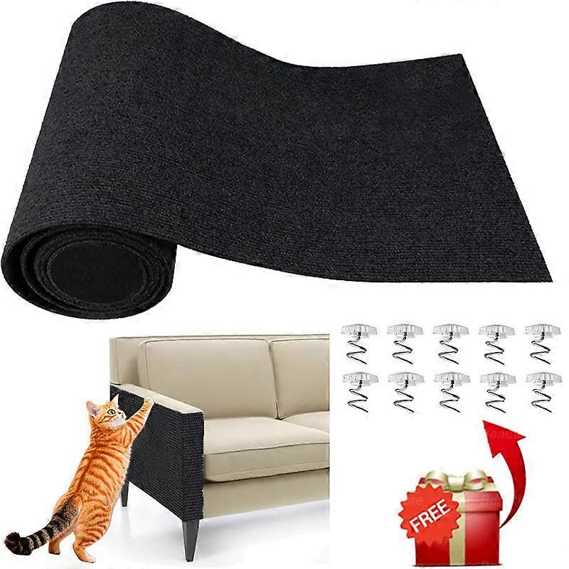 Self-Adhesive Cat Scratching Mat Trimmable Cat Scratching Carpet Corner Wall Cat Sofa Furniture Protector (Including 10 Fixers)