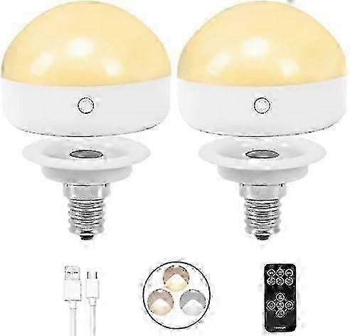 E14 Rechargeable Light Bulb,2Packs,300LM,40W Equivalent,Detachable Charging,3 Color Temperature,Remote Control Puck Emergency Lamp