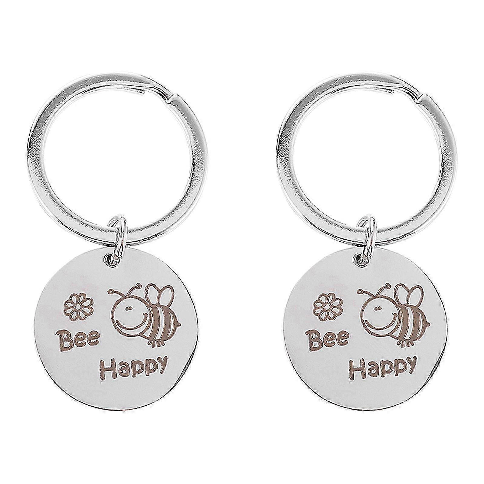 2 Pcs Stainless Steel Bee Pattern Keychains Gift Pendant