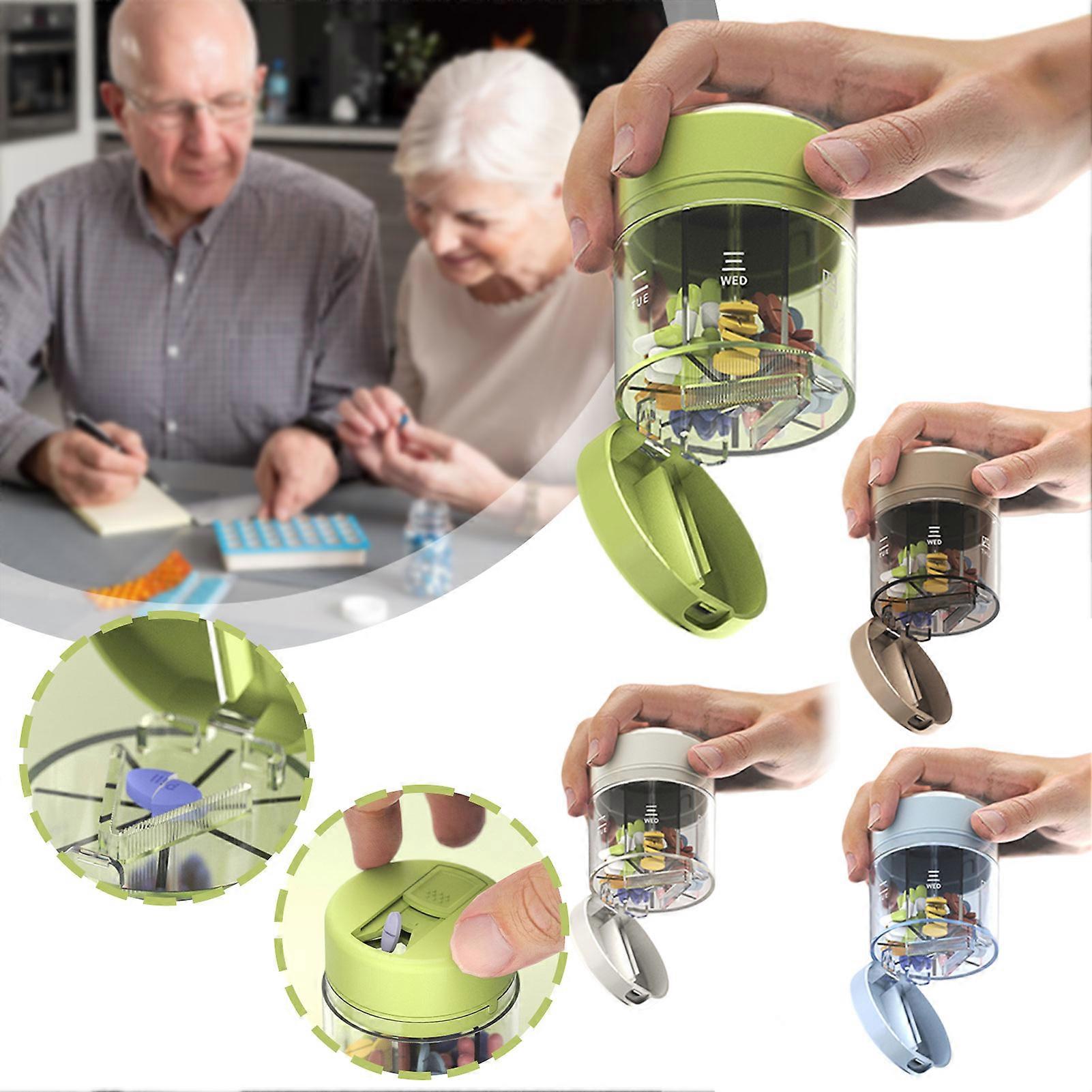 7-Day Pill Organizer with Built-in Cutter Portable Weekly Pillbox Case with 7 Compartments for Travel​​