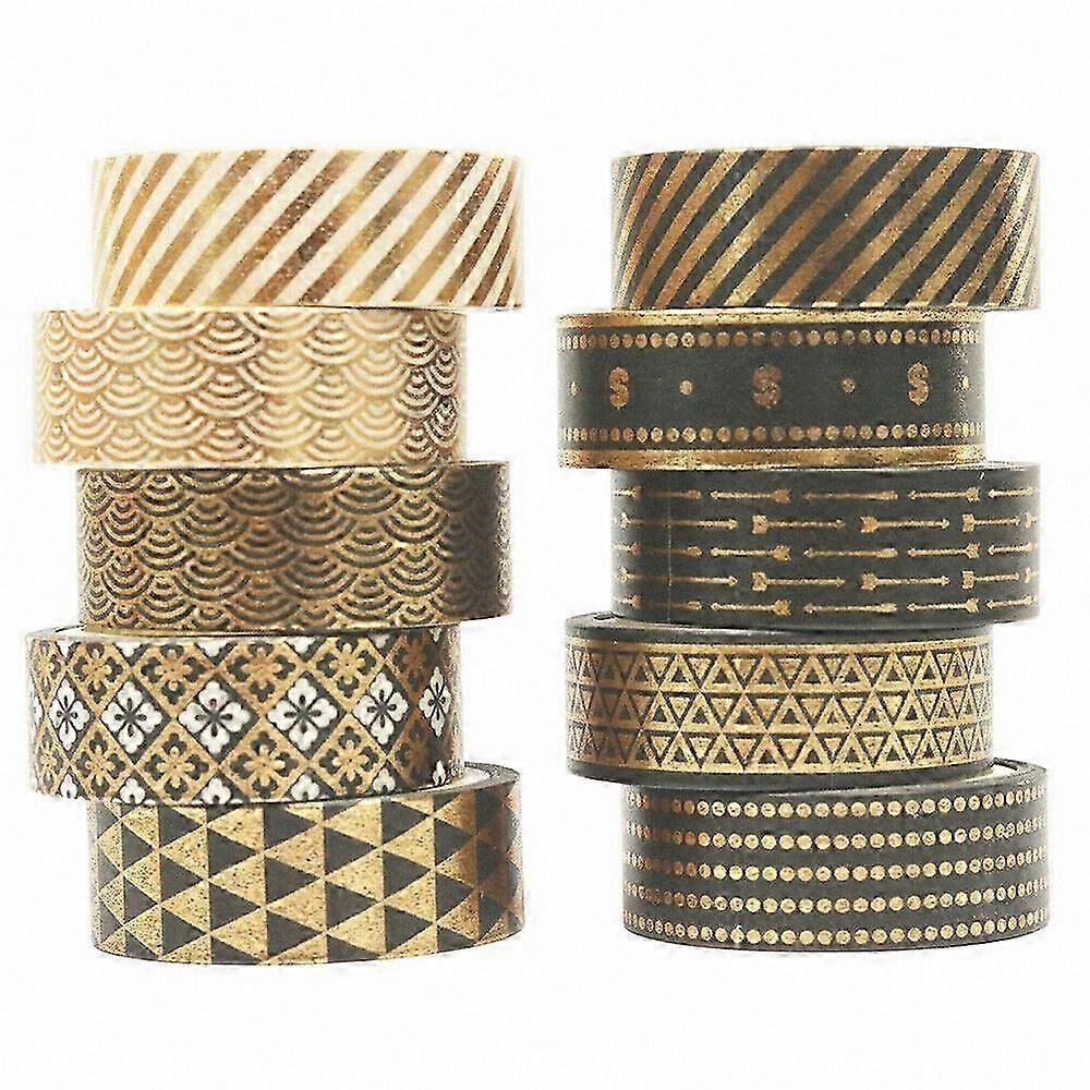 10 Rolls Black and Gold Foil Washi Tape for Scrapbooking, Crafting, and DIY Projects