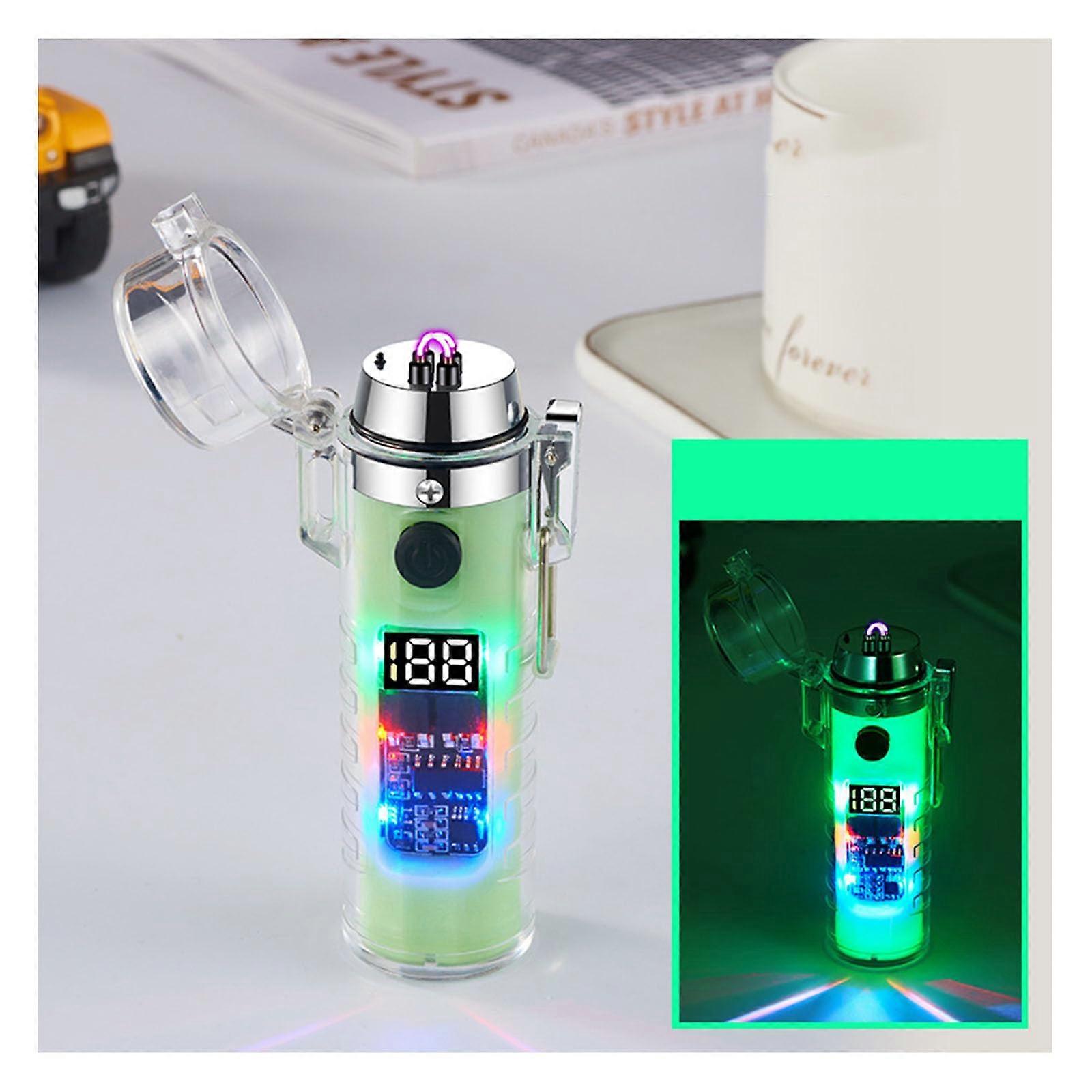 Electronic Lighter With Flashlight Transparent Charge Display USB Rechargeable Double Arc Plasma Windproof Lighter Gift