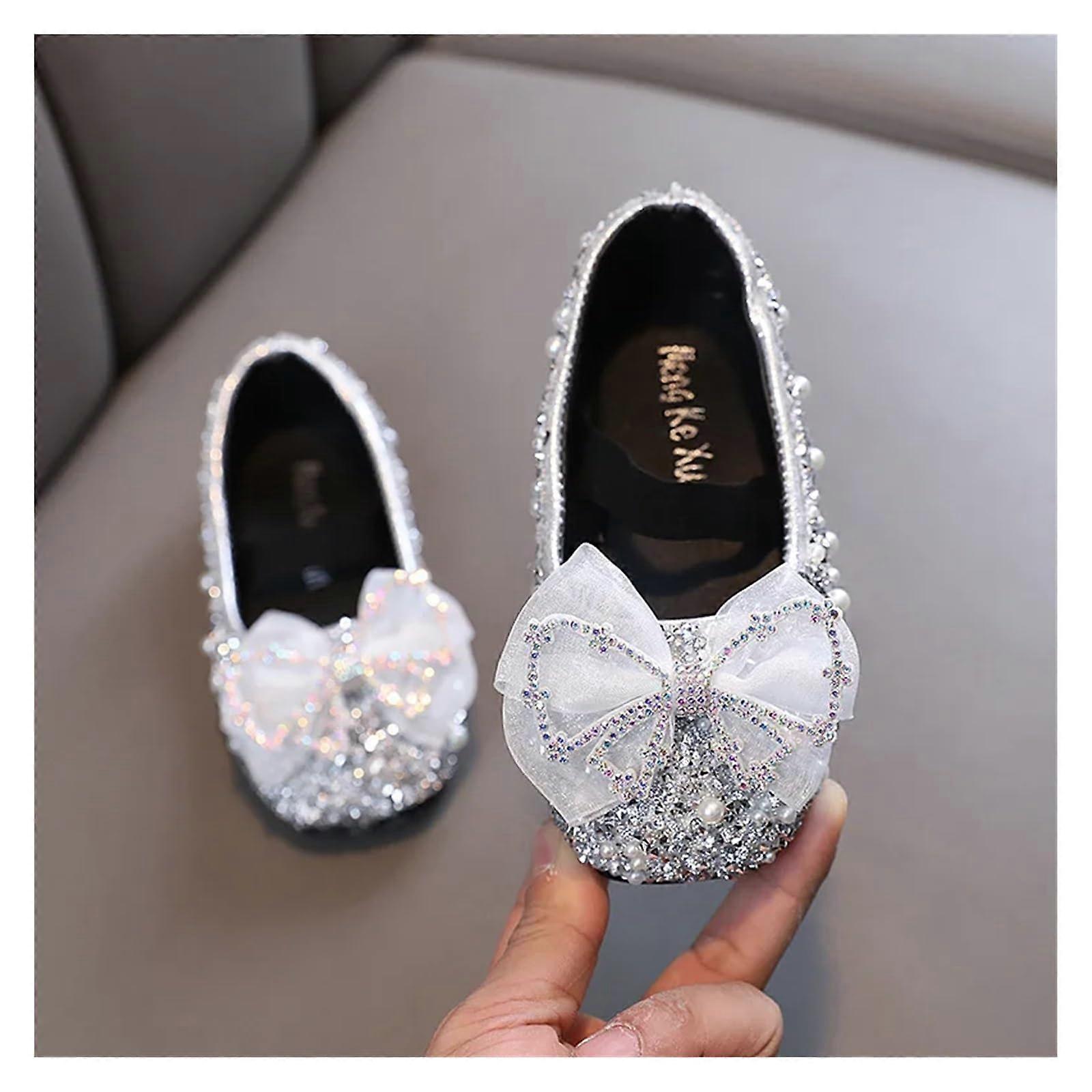 Shoes Glitter Ballet Flats For Girls With Elastic Band And Bowknot Shallow Toe 2136 Size EU 30 Silver