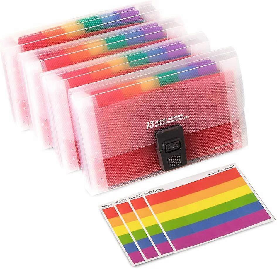 Expanding File Folder A6 Size 13 Pockets Portable Rainbow Document Organiser Multicoloured Plastic Expandable Organizer Wallet Case 4 Pack