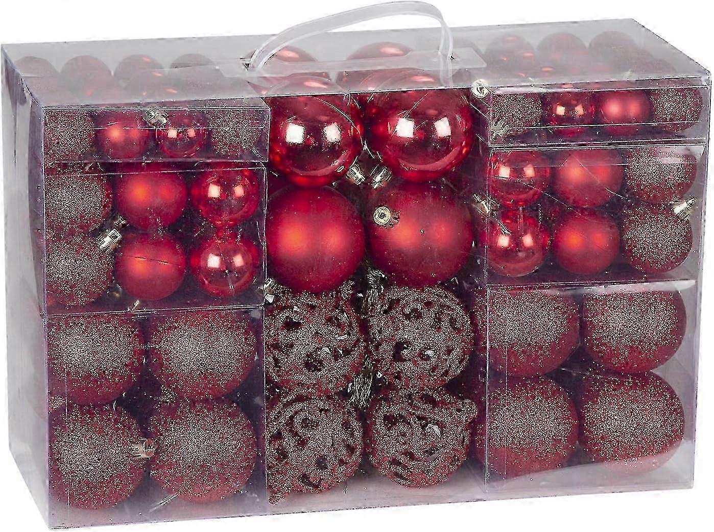 100 Shatterproof Christmas Baubles Set - Red Ornament Balls with Hooks for Tree Decorations (3, 4, 6 cm)
