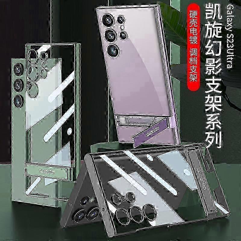 For Samsung S23 ultra phone case transparent electroplating phantom S23 plus fine hole bracket protective cover-without pen