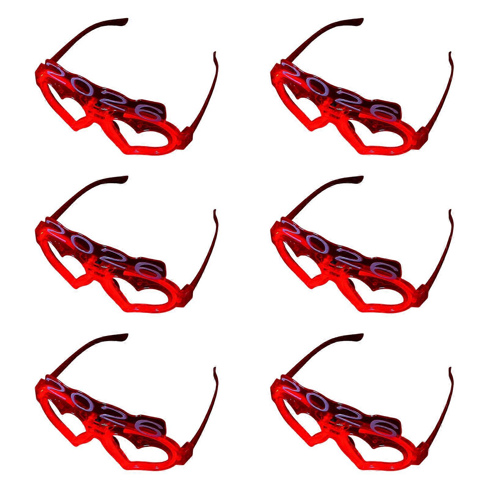 6Pcs Reusable LED Heart Glasses Night Event Parties Multiple Color Option Comfort Plastic Frame  Red