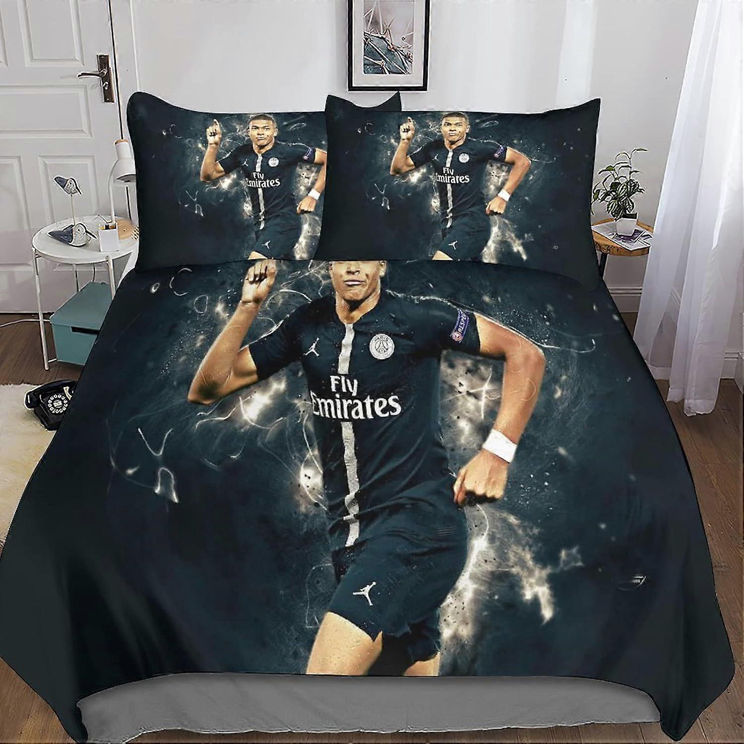 Capa de edredom Mbappé, Capa de Colcha de Impressão 3D Futebol Superstars Cama Edredom Set com fronhas Microfibra macia Easy Care Capa de colcha para meninos meninas K