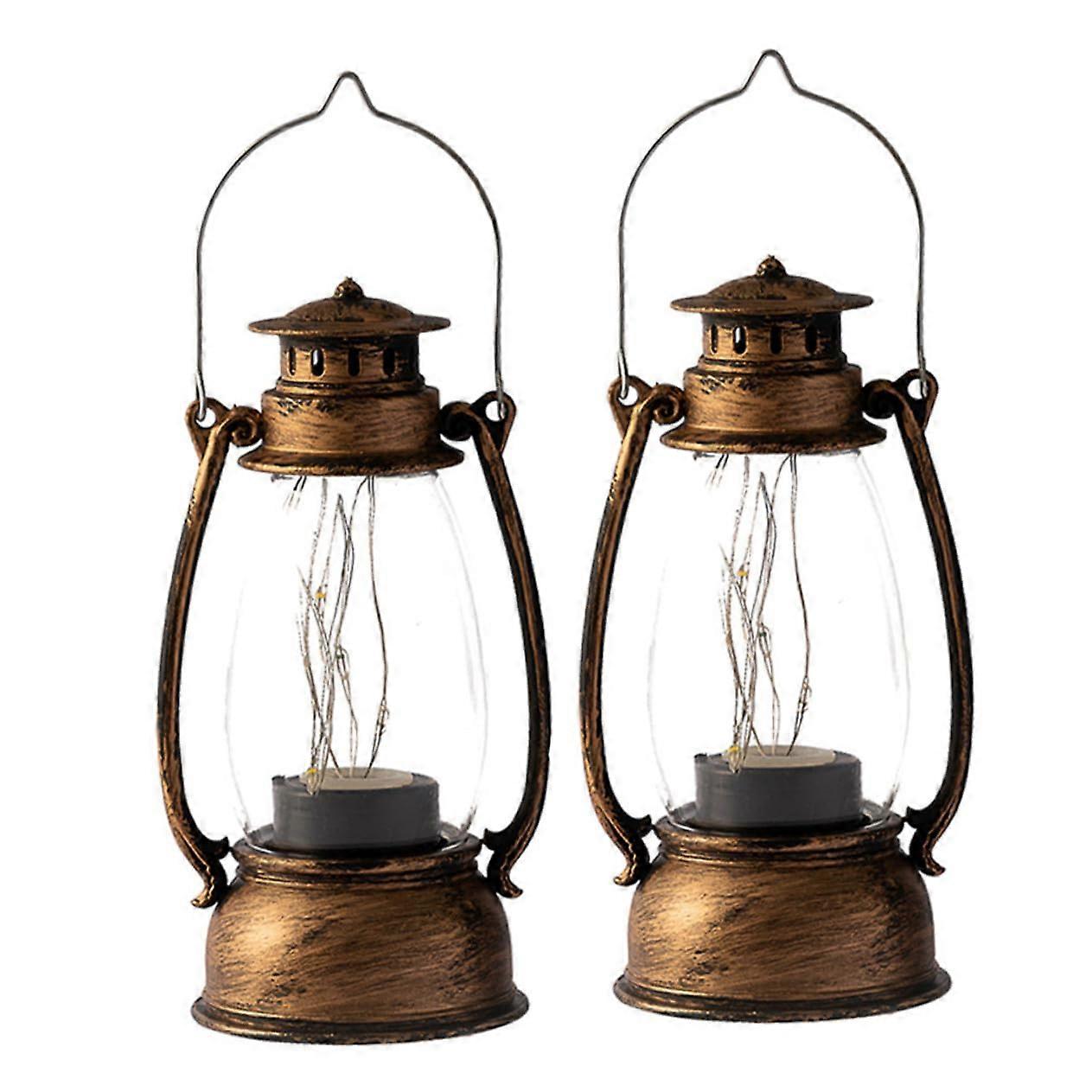 2 Pack Retro LED Kerosene Table Lamps with Vintage Copper Wire Design for Home Decor and Indoor Lighting