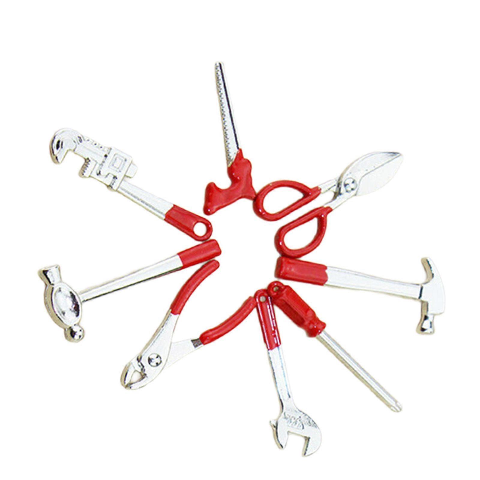 8PCS Miniature Repair Tool Set with Hammer Wrench Model Figure For 1/12 Doll House Scene Display Accessory Craft Model  Red