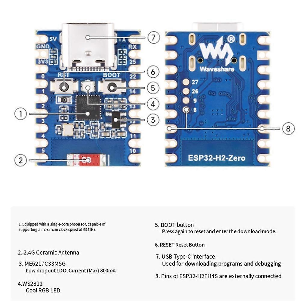 2Pcs ESP32-H2-Zero ESP32-H2 Mini Development Board 96MHz Built-in ESP32-H2FH4S 4MB Flash Memory Support BLE/Zigbee