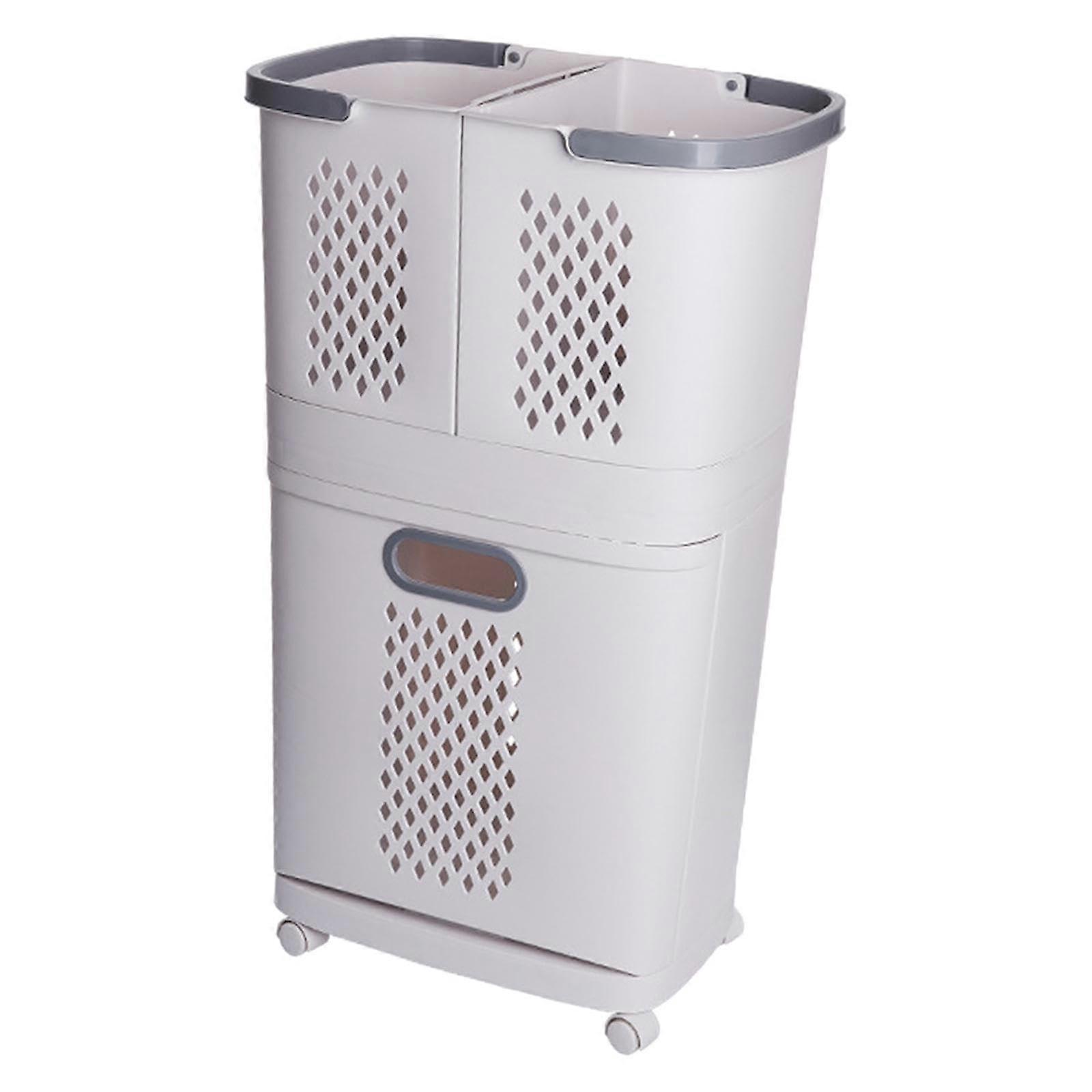 Laundry Basket Sorter Cart with Space Saving Design for Bedroom Dorm Dirty Clothes Storage Organizer White