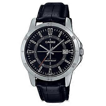 Zegarek męski Casio Standard Analog z paskiem skórzanym i czarną tarczą kwarcową MTP-V004L-1C