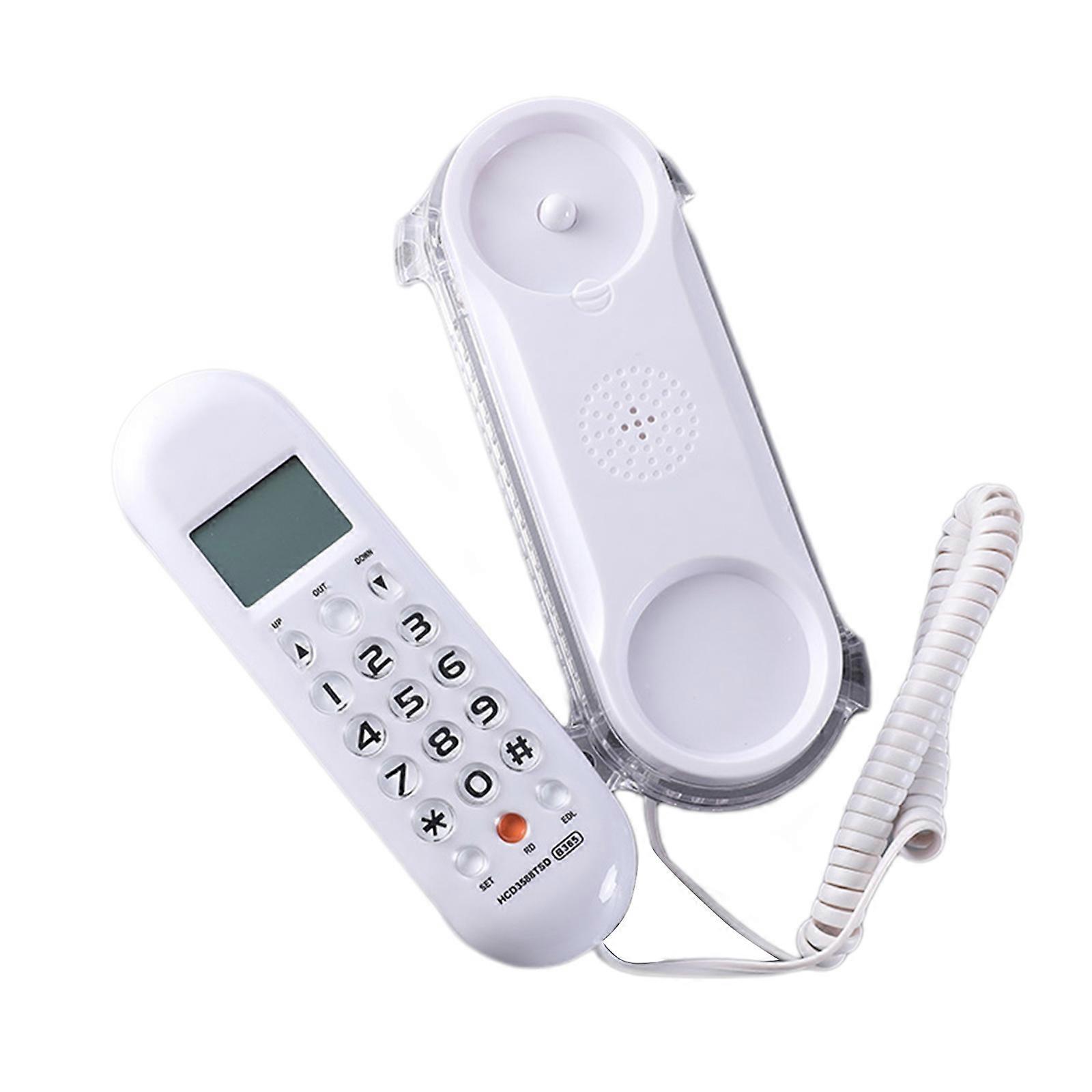 Crystal Base Mini Telephone Fixed Landline Phone B365 Small Wall mounted Phone Improved Display Feature  White