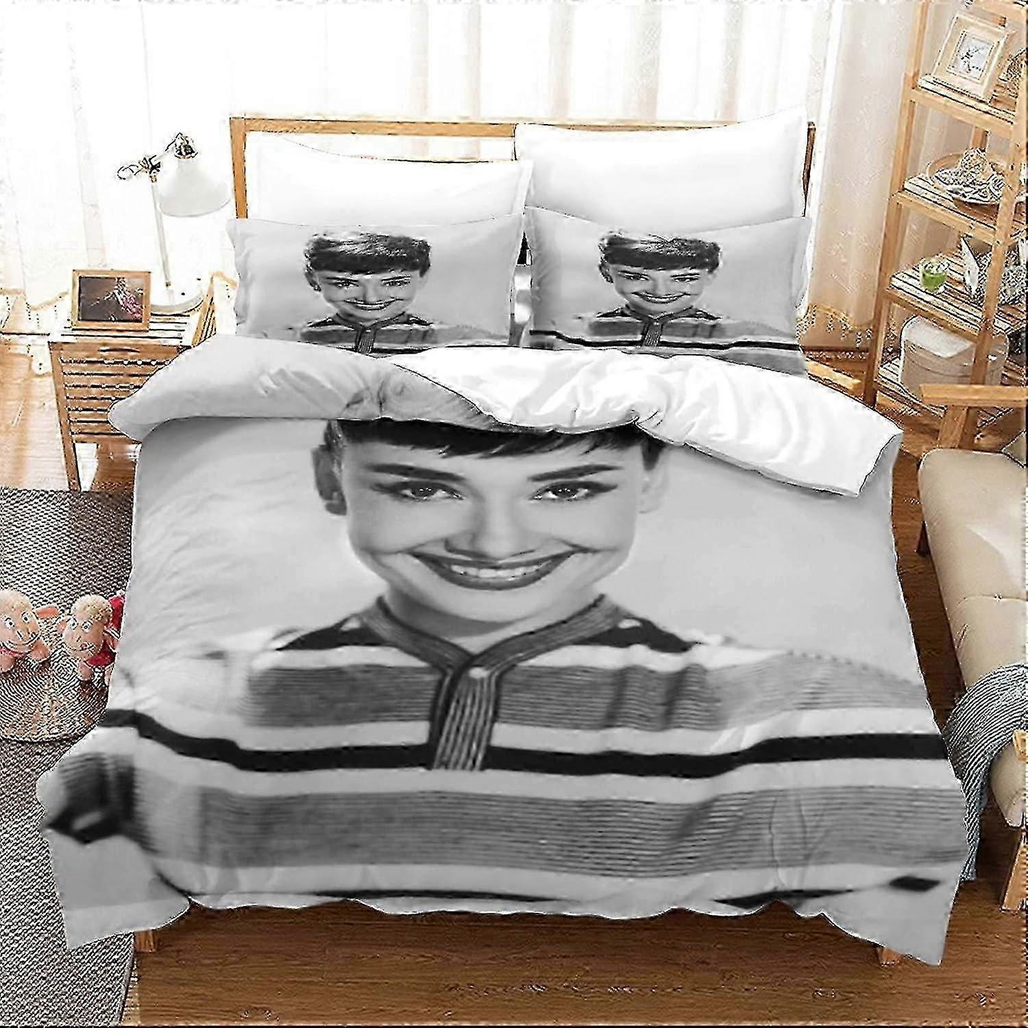 طقم غطاء لحاف أودري هيبورن ، غطاء لحاف ممثلة روماني هوليداي غطاء لحاف مزدوج مزخرف 135 * 200 سم