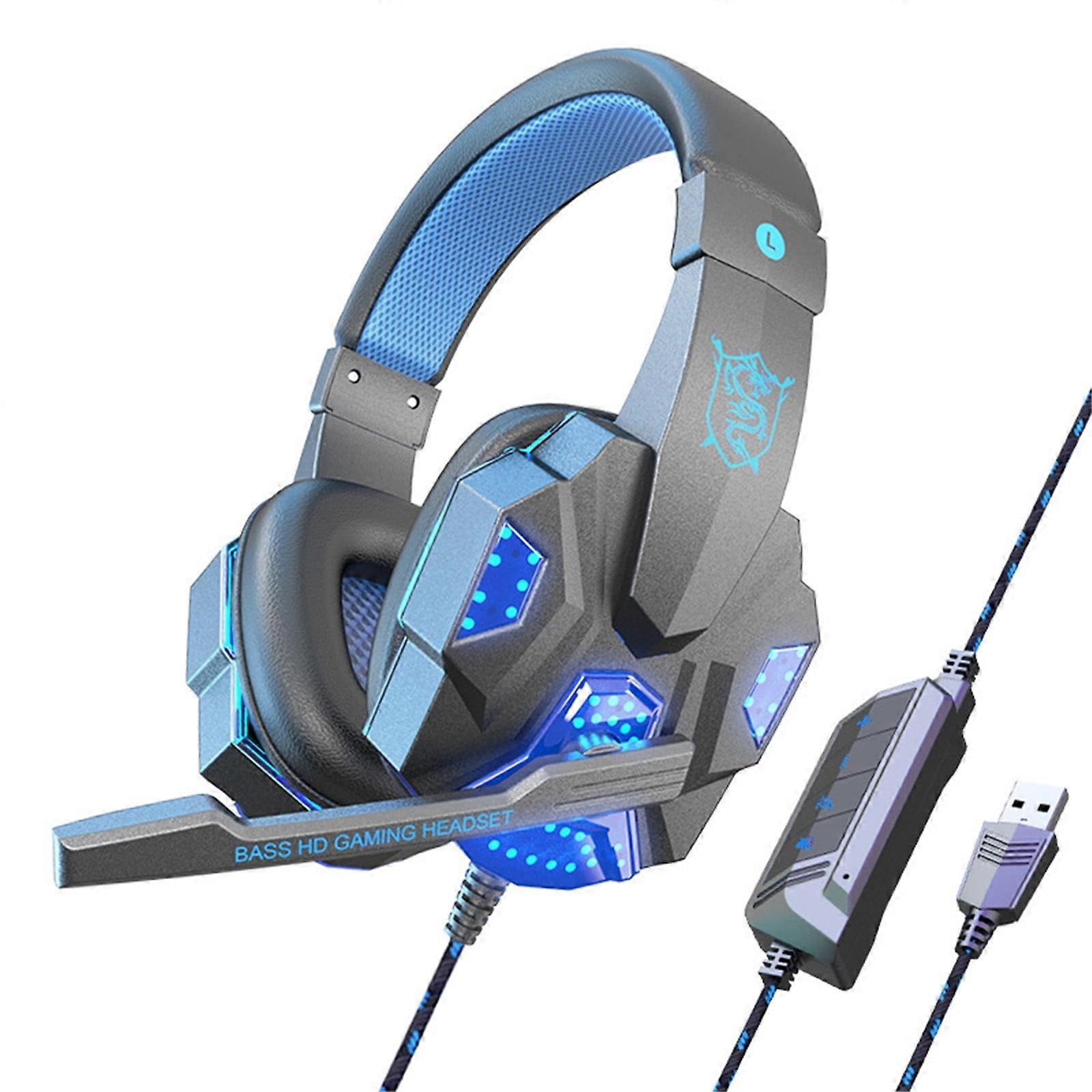 Quinlirra Head-Mounted Computer Headset Wired with Microphone, Low-Latency Stereo Audio, LED Lighting Gaming Headset for Office, Compatible with Xbox