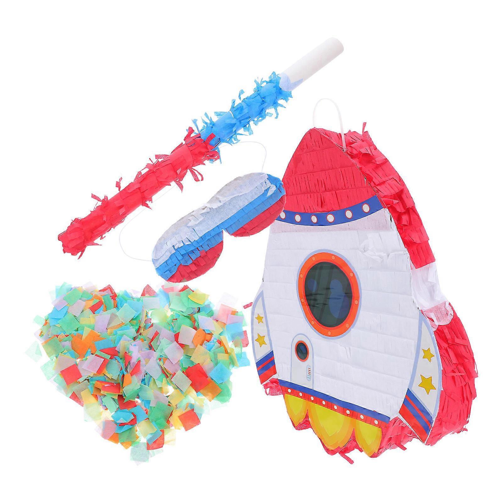 Rocket Pinata Toy for Party with Blindfold Stick Paper