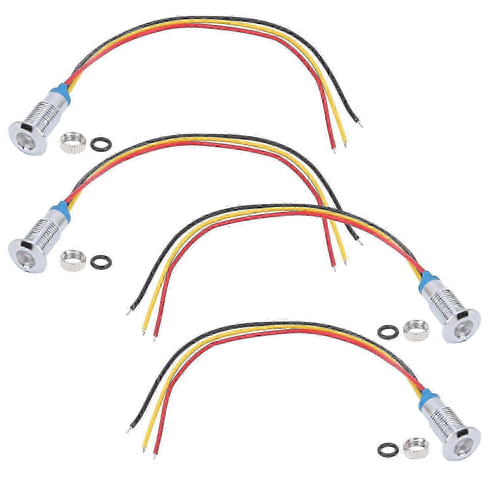 e 4 Sets PreWired Round LEDs Waterproof 2Color Signal Light Common Anode 8mm 36V(Red and Yellow )