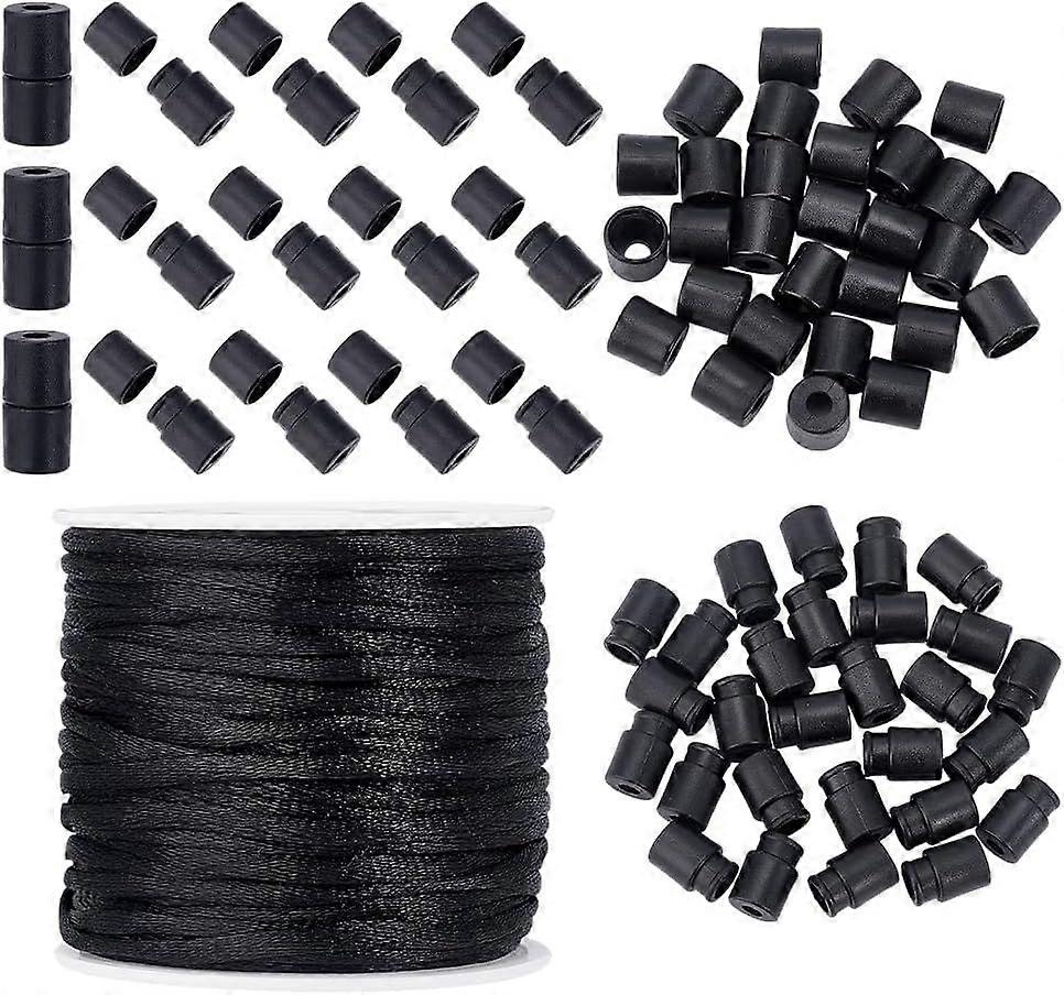 Breakaway Clasps with Lanyard String 30pcs 20x11mm Black Safety Clasp Bead Barrel Connector Clasp with 2mm x 10.9 Yard Cord for DIY Necklace Bracelet 