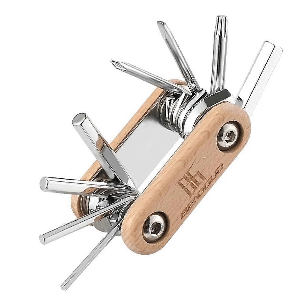For Eight-in-One Wood Chip Tool 8-in-1 Multi-Function Bike Repair Kit with Ergonomic Wooden Handle Compact Portable Durable 45CR Steel