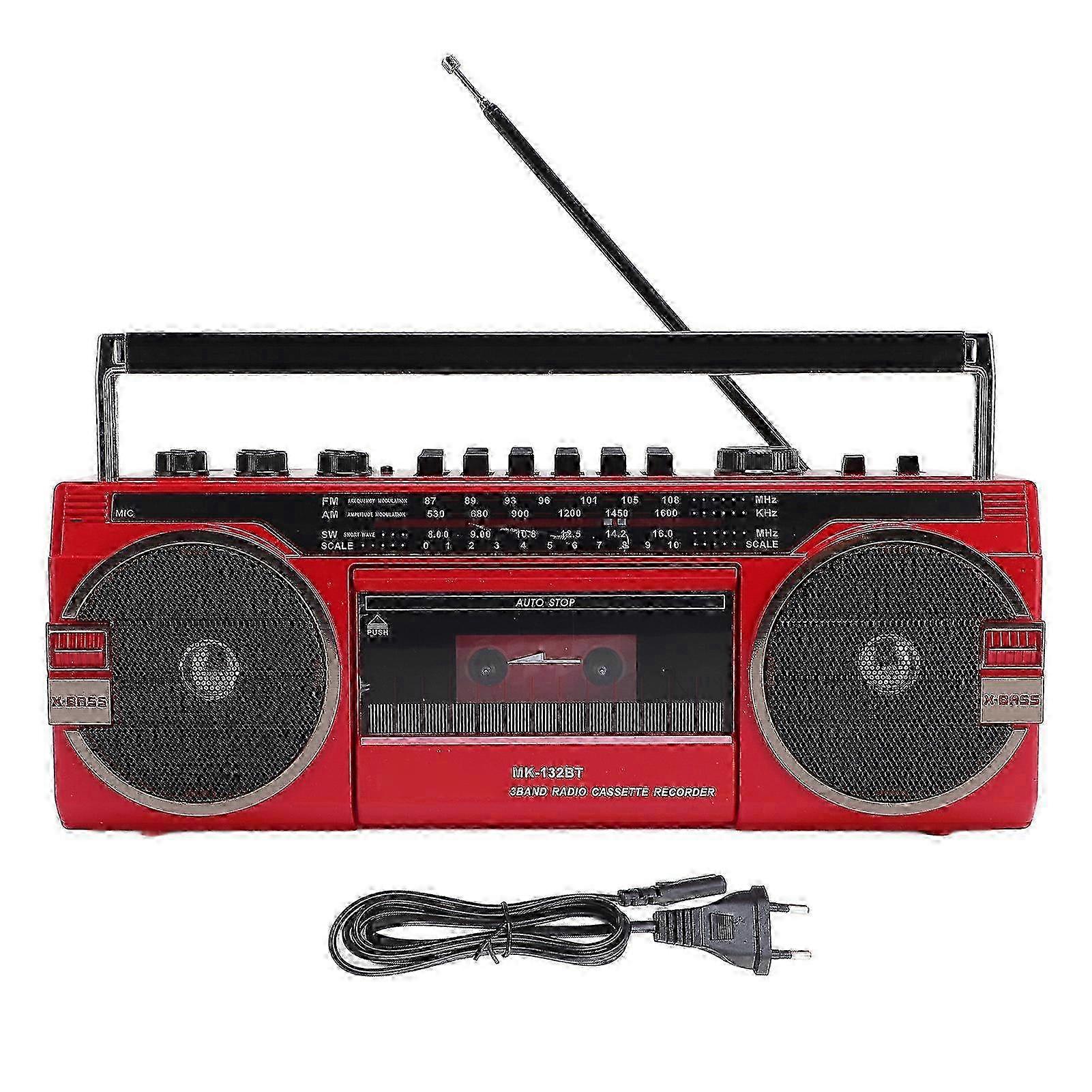 Retro Cassette Player Recorder with Bluetooth, AM/FM/SW Radio, USB, Red, EU Plug 2025