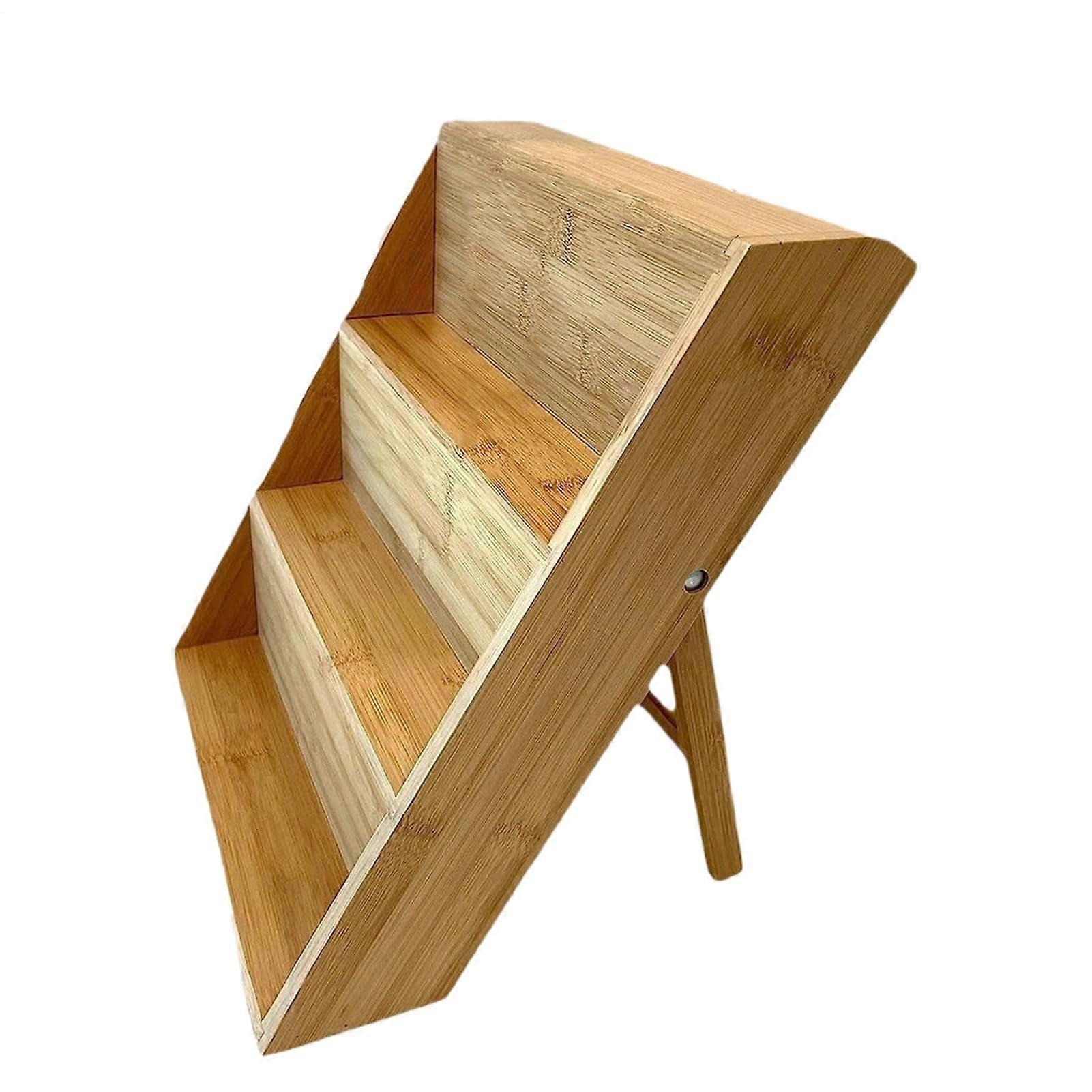 3Tier Wooden Spice Rack with Foldable Legs, SpaceSaving Countertop Organizer for Kitchen Storage