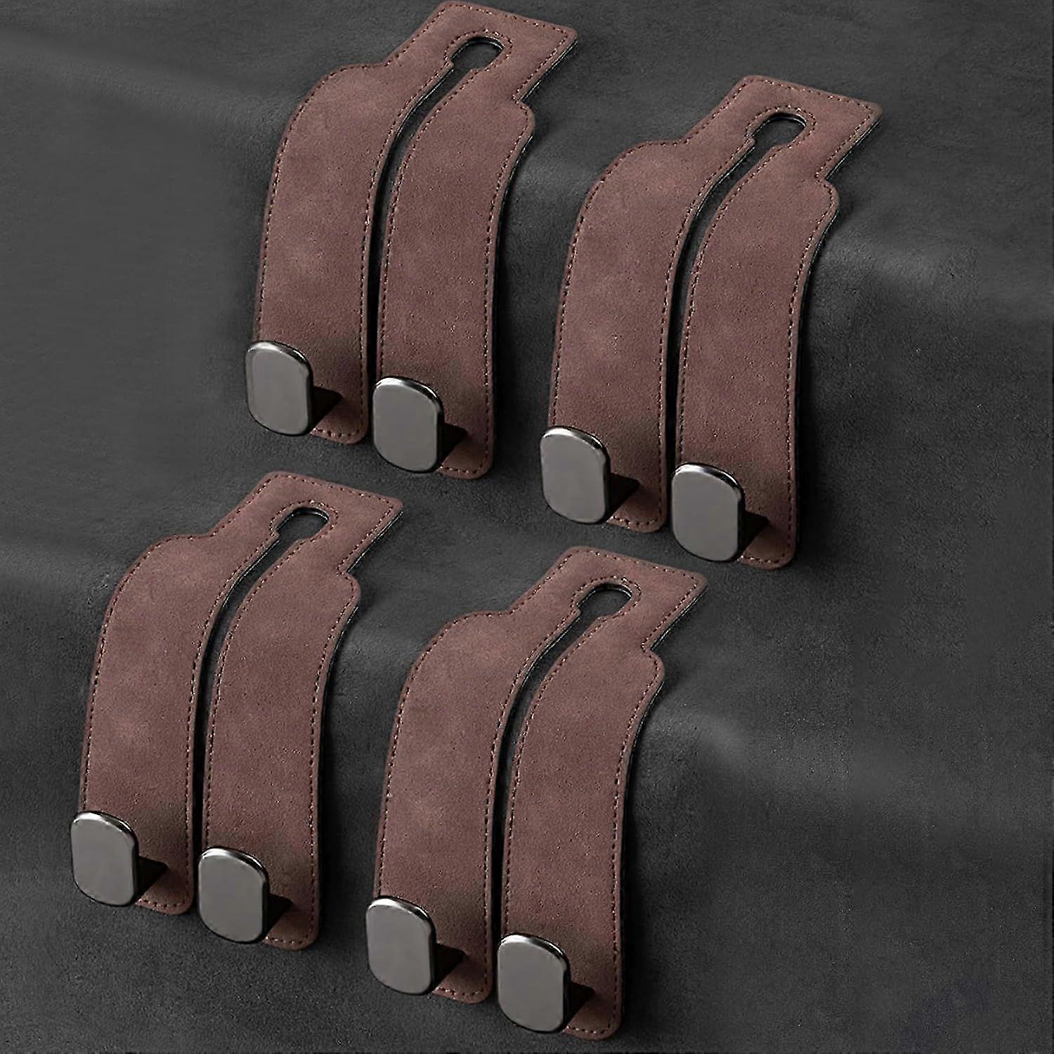 4 Pack Headrest Hooks - Car Seat Back Double Hook Leather Purses Hooks